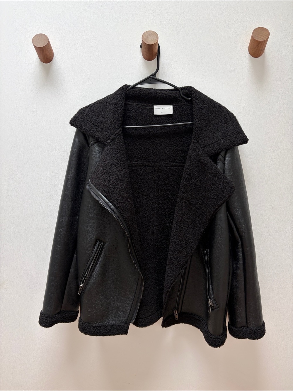 Modern Citizen Black Shearling-Lined Faux Leather Moto Jacket
